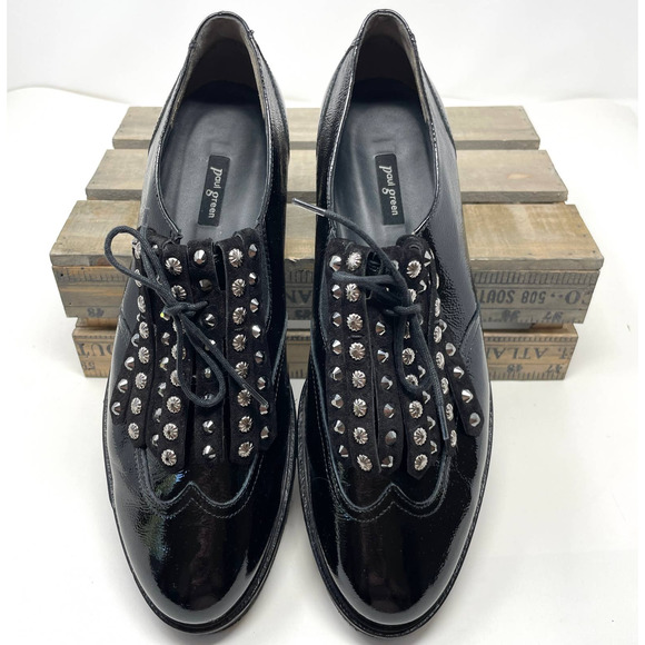 Paul Green Shoes - Paul Green Nobu Studded Patent Leather Loafer Oxford In Black Size 10.5
